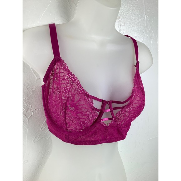 Adore Me Balconet Lace wired mesh Magenta bra size 38DD or 38E EUC - Picture 1 of 12